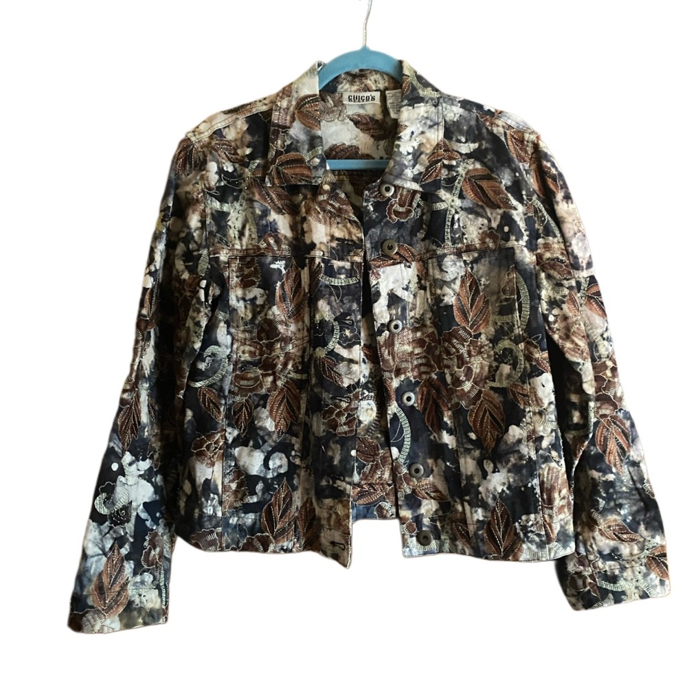 Chico's Women's Floral Jean Jacket - Multicolor 100% Cotton